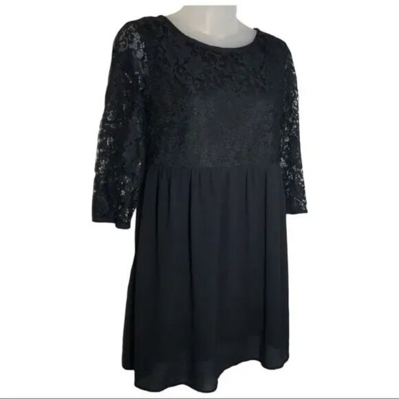 FOREVER‎ 21 WOMEN'S BLACK LINED LACE V-BACK 3/4 SLEEVE DRESS SIZE SMALL-EUC - Picture 2 of 10